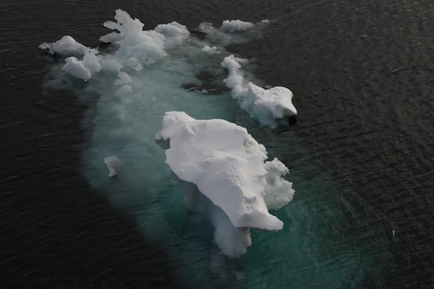 A dramatic visual representation of melting glaciers and rising sea levels, symbolizing the impact of climate change and the potential consequences of the US withdrawing from environmental agreements.