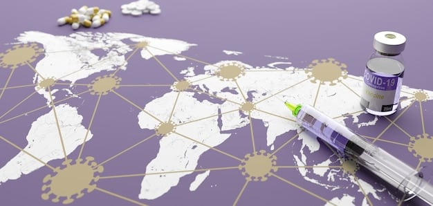 A world map highlighting the collaborative efforts of countries working together to combat the COVID-19 pandemic, with the US and WHO logos prominently displayed.