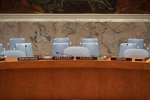 A wide shot of the UN General Assembly chamber during a session focused on climate change, with delegates from various nations listening attentively. The scene is brightly lit, emphasizing the importance and urgency of the discussions, with solar panels visible through the large windows of the UN building.