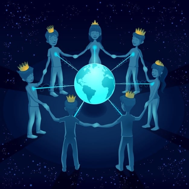 A digital illustration depicting a network of interconnected nodes representing different countries and organizations collaborating on human rights initiatives.