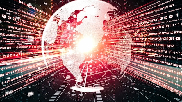 A digital representation of cyber warfare, showing lines of code connecting various global locations, symbolizing the interconnectedness of the digital battlefield and the potential for global impact.